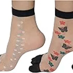 Ankle/High Ankle Ultra Thin Transparent Net Socks for Women with Thumb(Pack of 4 Pairs)-image-9
