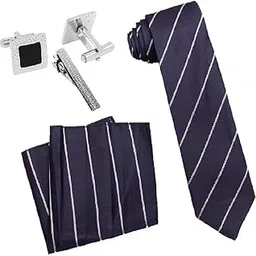 zitti Italian Silk Tie Pocket Square Set with Square Brass Cufflinks & Silver-Black Enamel Checkered Tie Pin | Premium Combo in Leather Box for Men – Formal Gift Set TP-40-picture-19