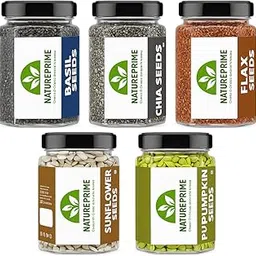 Nature Prime Super Seeds Combo | Chia, Flax, Pumpkin, Sunflower & Basil Seeds | Protein & Fiber Rich | Immunity Booster | 5-in-1 Superfood Mix | 1.25kg (250g x 5)-image-27