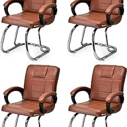 RATISON Special Chair with arm Rest Strong Metal Frame and Cushioned seat Back Perfect for Long Working Hours (4, Brown, Double Pipe Chrome Frame)-picture-22