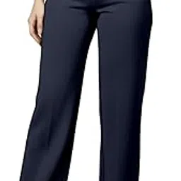 Cotton Blend Bootcut Parallel Trouser Pants for Women Regular Fit, Side Pocket, Front Fly Zip Bellbottom Straight Pants for Womens-image-12