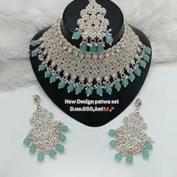 lucentarts jewellery Latest Stylish Fancy Plated Choker Necklace Jewellery Set for Women | With Earrings & Maang Tikka | CZ/AD Stones, Adjustable Design No CHOKER1238-picture-21