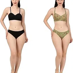 kinzie Women's Cotton Blend Bra and Panty Set, Padded, Black and Grey Pattern, Regular Fit-picture-47