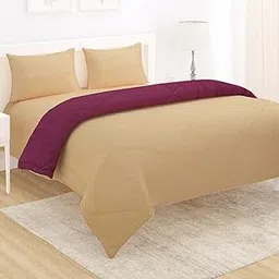 HOKIPO Microfiber Ultra Soft Reversible Double Bed Bedding Set with Comforter/Blanket, 1 Bedsheet and 2 Pillow Cover | Dual Colour All Weather Duvet |Natural Beige & Plum, 220 GSM (IN-566-D10)-picture-14