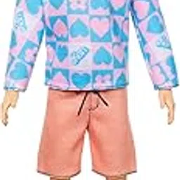 Barbie Fashionistas Ken Doll #219 with Slender Body Wearing a Removable Long-Sleeve Pink & Blue Patterned Shirt & Pink Shorts​-image-19