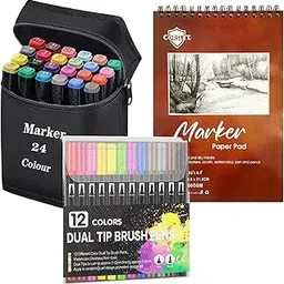 Corslet 37-Piece Art Set – Includes 24 Dual Tip Alcohol Markers, 12 Dual Tip Brush Pens, and 1 Bleedproof Marker Pad – Ideal for Drawing, Sketching, Coloring, and Art Projects – Suitable for All Ages-picture-24