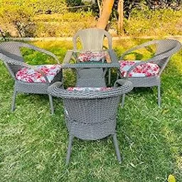 CRYSTALVOV cker Patio Dining Set, Grey Rattan Chairs with Floral Cushions, 4-Piece Garden Furniture, Weather-Resistant-image-74