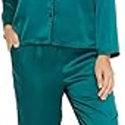 panit Women's Wine Satin Plain Night Suit Set of Shirt & Pyjama-picture-56