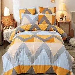 Polycotton Printed 120 TC Comforter & Bedsheet Single Bed Bedding Set, Queen Size (60x90 inch), Yellow & Grey, 3 Pieces-picture-30