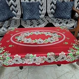 3D Self Design 2 to 4 Seater (36 INCH x 54 INCH) Printed Jasmine, Red Color Table Cover (Lace)-picture-13