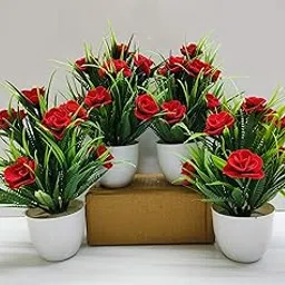 ADIRSA Artificial Flower| Faux Flower Plant for Home Office Decor | Tabletop and Desk Decoration | Artificial Flower for Balcony Decor [Red, Set of 4 ]-picture-27