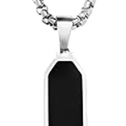 bead jewels Black Rectangle Bar Silver Necklace for Men and Boys Stainless Steel Stylish Long Neck Chain with Locket Men Jewellery Pendant-picture-52