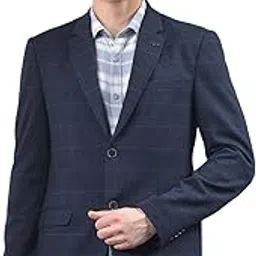 crimsoune club Men's Navy Blue Checked Notched Lapel Single Breasted Blazer-picture-49