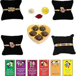 BOGATCHI Rakhi with chocolates gift pack, Rakhi and chocolate combo, Rakhi gift for brother with chocolate, (5pcs)+Rakhi(4) +Roli Chawal+ Rakhi Story Card +Gold Coin, Rakhi with sweets, RKH5Ha41-picture-24