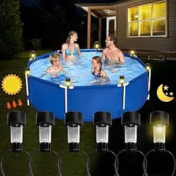 KRLZ Solar Powered Pool Lights, 6PCS Above Ground Pool Lights, Black, Warm Yellow, 1.77 x 1.77 x 3.54 inches, Outdoor, Solar, LED, Water Resistant, Strap Mount-picture-20