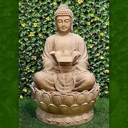 Fibreglass 4 Feet Large Kamal Buddha Water Fountain|Led Lighting with Motor|Outdoor/Indoor/Garden Water Fountain| Buddha Fountain for Home Decor| Big Lotus Buddha. (4FT Buddha) (Beige)-picture-30