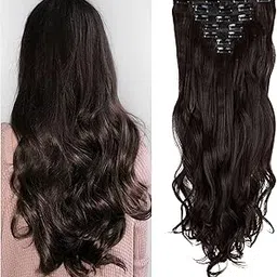 Miss Lirenn® 7 PCS Full Head Clip in Hair Extensions 24" Long Curly Synthetic Thick Hair Extension Wavy Hairpiece for Women Girls (Brown)-picture-23