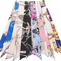yolev 6 Packs Mixed Designs Satin Fashion Narrow Handbag Handle Wrap Ribbon Neckerchief Scarf for Women, Colorful, 88*4cm/34.6*1.5in, Female, Multicolour-picture-53
