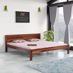 AMBICA WOODMART Sheesham Wood King Size Bed Without Storage Solid Wooden Cot Bed Double Bed Elegant and Functional Bedroom Living Room Home Walnut Finish | (A-35) image 1
