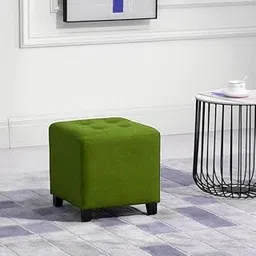 Square Footstool Ottoman, Velvet Wooden Foot Stool Ottoman with Wood Legs, Sofa Footrest Extra Seating for Living Room Entryway Office-Green-picture-36