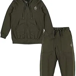 kiddopanti Fleece Solid Zip Front Open Hooded Sweatshirt & Track Pant Set-picture-35