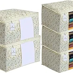 Kuber Industries Metallic Printed Non Woven 3 Pieces Saree Cover and 2 Pieces Underbed Storage Bag, Cloth Organizer for Storage, Blanket Cover Combo Set (Brown) - CTKTC038538-image-22