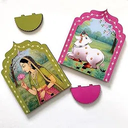 SOLOBOLO Traditional Jharokha Wall Décor – Pair of 2 | Engineered Wood with premium Digital Print | Festive Wall Hanging for Home, Living Room & Pooja Room (Vasu Radha)-picture-22