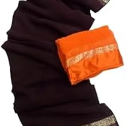 Vinit Enterprise Women's Pure Georgette Satta plain saree for women with Contrasting Blouse-picture-10