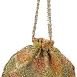 sunvika house Pearl Handle Vintage Floral Knitted Drawstring Potli Bag,Multicolour Pattern, Casual Style,Evening Wedding Party Festival Purse-picture-34