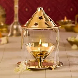Brass Akhand Jyot Diya with Adjustable Wick, Oil Storage and Glass Cover, Ideal for Pooja, Festivals and Daily Worship (Medium)-picture-64