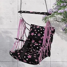 Sprointal® Swing for Kids, Baby Swing Chair Cotton Children Folding and Washable 1-5 Years Swing with Safety Belt,Home and Garden Jhula for Babies |Swing for Kids|Hanging Cradle (Purple Star) image 1