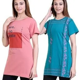 us reload Women’s Cotton Printed Regular Fit T-Shirt/Top/Long Nightwear T-Shirt | Soft, Breathable & Comfortable for Women Stylish Nightwear for Home ((AAA-picture-24