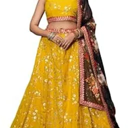 kalpas Yellow Georgette Sequence Embroidery Work Lehenga Choli For Women-picture-16