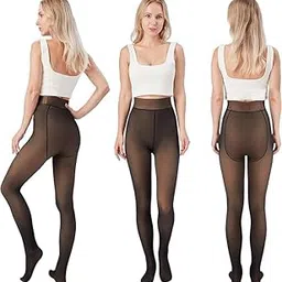 alaxender Women Thermal Fleece Pantyhose | Dual Shade Warm Tights for Winter Comfort image 1