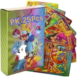 SHAKTISM Trading Card Game Set, Holographic Golden Cards with V Max GX Special Edition, High HP Cards for Kids (Poke 25Pc Rainbow Card)-picture-11