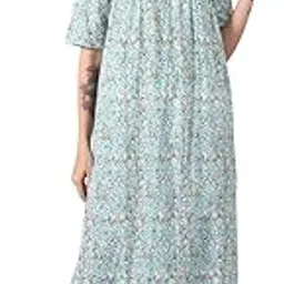Light Multi Colour Printed Cotton Nighty for Women – Comfortable Maxi Night Dress-image-31