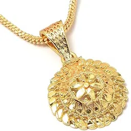 jewar mandi Pendant with Chain Round Gol Locket Gold Plated Jewelry for Women & Girls 8549-picture-19