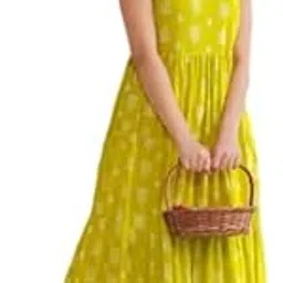 Women's Printed Rayon Flared Anarkali Sleeveless Kurta Lemon Yellow-picture-11