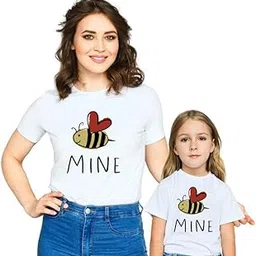 the cotton baby Family-Dad Mom Daughter Son- Women's, Mens, Boys and Girl's Cotton Be Mine Printed Regular Fit T-Shirts - Matching Twinning Tees (Kids (4-5 Years), (L)_Women, White)-picture-18