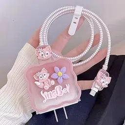 Meyaar Wave-Shaped Cable Protector Series with 3D Cute Pattern for iPhone Charger 20W & 18W, Data Line Wire Saver Charging Cable Charger Protective Cable, Full Protection Cover (Lina-Bel-Pink)-picture-23