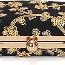 Elegant Evening Clutch Purse, Floral Embroidery, Metal Ball Clasp-picture-43