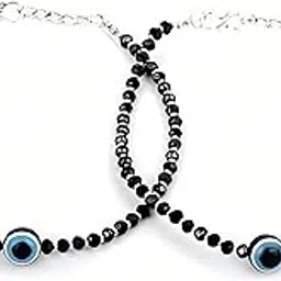 evil eye ANKLET for women silver Beaded Anklet Set, black bead single Line Anklets Payal for Women and Girls, (PACK OF 2)-picture-11