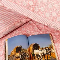 Jaipuri Hand Block Printed Cotton Bed Cover, Floral Flat Sheet, Handcrafted Bedroom Decor Bedsheet (60 x 90 Inch, Vintage)-picture-28