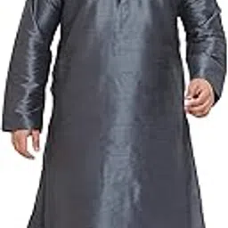 vastramay Plus Size Men's Silk Blend Kurta Set-New Steel Grey-picture-49