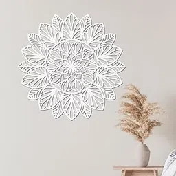 Curious Button Wooden Mandala Wall Art – 12 Inch Lotus Flower Design | Pine MDF Decorative Wall Hanging| Large Wooden Circle Artwork for Living Room, Bedroom & Office Decor (White)-picture-26