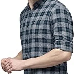 the bear house Men's Cotton Slim Flannel Button-Down Casual Shirt |Grey |3XL |TBH-TINOF-GY-3XL |-picture-14