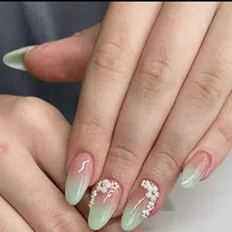 Artificial Nails:Glossy Light Green Ombre 3D Floral Shape Stiletto (Set Of 20) Reusable Press On Nails,FakeNails, BridalNails,Stick-On Nails,Manicure Art Set, Gel Stickers, Glue Extensions, Acrylics,Polygel False Nails,DesignerNails-picture-34