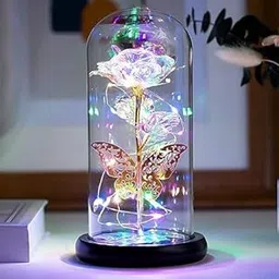 Krupasadhya Forever Rose Rose Flower and Butterfly with LED Light Great Gift Ideas for Valentine's Day Mother’s Day Birthday Anniversary Engagement for (Multicolor)-image-75