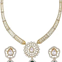 zyra jewels Micro Gold Plated Triangle Necklace Set with American Diamond, Zircon & Moissanite Stones | Party Bling Luxury Designer Jewelry for Women & Girls-picture-46