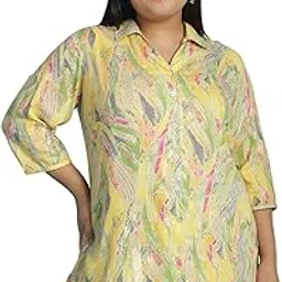 therebelinme Plus Size Women's 4506ACYELLOWGLFOIL Floral Printed Casual Shirt-picture-47